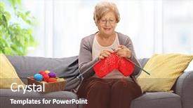  Presentation with knitting - Colorful slides enhanced with elderly woman sitting on a sofa and knitting backdrop and a tawny brown colored foreground