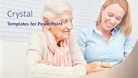  Presentation with elderly home - Slide set featuring elderly-woman-solves-puzzles background and a sky blue colored foreground