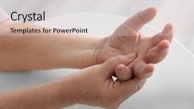  Presentation with joint - Presentation design consisting of elderly woman suffering from pain background and a light gray colored foreground