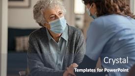  Presentation with elderly home - Cool new PPT theme with elderly-woman-talking backdrop and a ocean colored foreground