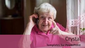  Presentation with connection - Presentation design having elderly woman talks emotionally background and a coral colored foreground