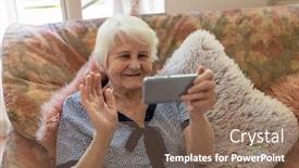  Presentation with elderly home - Presentation design having elderly-woman-using-smartphone background and a violet colored foreground
