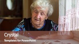  Presentation with elderly - Slides with elderly woman watching photos sitting background and a tawny brown colored foreground