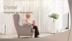  Presentation with elderly home - Presentation design featuring elderly-woman-with-3d-glasses background and a sky blue colored foreground