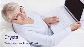  Presentation with soft white flower - Cool new theme with elderly woman with a laptop backdrop and a  colored foreground