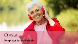  Presentation with haircut - Presentation design consisting of elderly-woman-with-a-short background and a coral colored foreground