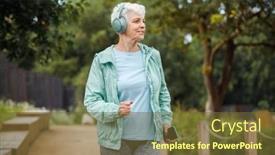  Presentation with old music - PPT theme with elderly-woman-with-a-short background and a tawny brown colored foreground