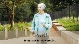  Presentation with haircut - PPT theme with elderly-woman-with-a-short background and a coral colored foreground