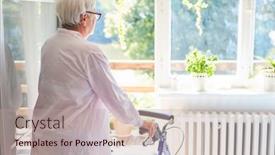  Presentation with walker - Presentation theme consisting of elderly-woman-with-a-walker background and a mint green colored foreground