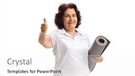  Presentation with exercise mat - Presentation design enhanced with elderly-woman-with-an-exercise background and a white colored foreground