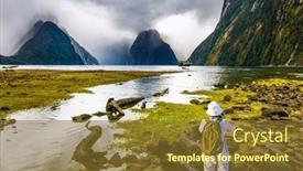  Presentation with new zealand - Cool new PPT layouts with elderly-woman-with-backpack-photographs backdrop and a tawny brown colored foreground