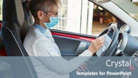  Presentation with face mask - PPT layouts having elderly-woman-with-face-mask background and a seafoam green colored foreground