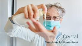  Presentation with corona virus - Slide deck featuring elderly-woman-with-face-mask background and a sky blue colored foreground