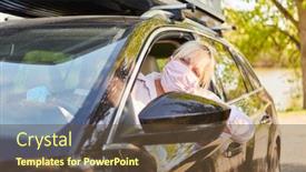  Presentation with corona virus - PPT theme consisting of elderly-woman-with-face-mask background and a tawny brown colored foreground