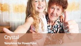  Presentation with elderly woman in nursing - Presentation theme featuring elderly woman with great-grandchild background and a coral colored foreground