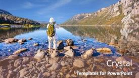  Presentation with green lake - Theme having tourism picturesque summer in argentina background and a tawny brown colored foreground