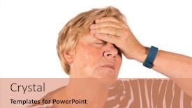  Presentation with head ache - PPT theme consisting of elderly-woman-with-head-ache background and a coral colored foreground