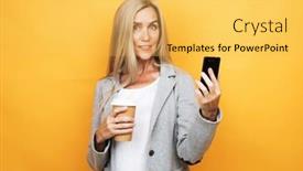  Presentation with long hair - Presentation theme enhanced with elderly-woman-with-long-hair background and a yellow colored foreground