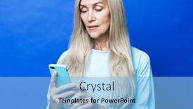  Presentation with sms - Presentation design with elderly-woman-with-long-white background and a light blue colored foreground