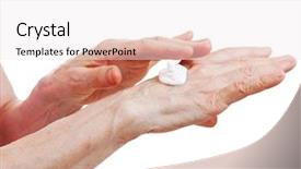  Presentation with ointment cream - PPT theme having elderly woman with moisturizing cream background and a white colored foreground