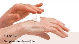  Presentation with ointment cream - Slides with elderly woman with moisturizing cream background and a coral colored foreground