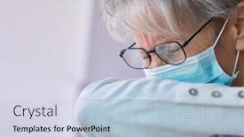  Presentation with elderly prevention - Beautiful PPT layouts featuring elderly-woman-with-mouthguard backdrop and a light blue colored foreground