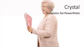  Presentation with playing cards - Colorful PPT layouts enhanced with elderly woman with playing cards backdrop and a sky blue colored foreground