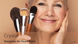  Presentation with beauty cosmetic - Presentation design enhanced with elderly-woman-with-short-hair and a coral colored foreground
