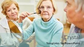  Presentation with elderly home - PPT theme consisting of elderly-woman-with-the-make background and a light blue colored foreground