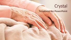  Presentation with elderly care - PPT theme enhanced with elderly woman's hands care background and a lemonade colored foreground