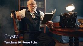  Presentation with elderly - Presentation theme having elderly-writer-reads-work background and a wine colored foreground