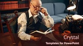  Presentation with elderly - PPT theme consisting of elderly-writer-reads-work background and a wine colored foreground