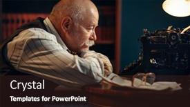  Presentation with elderly - Presentation theme featuring elderly-writer-thinks-at-vintage background and a wine colored foreground