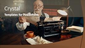  Presentation with elderly - PPT theme featuring elderly-writer-works-on-vintage background and a violet colored foreground