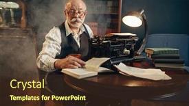  Presentation with elderly - Beautiful slides featuring elderly-writer-works-on-vintage backdrop and a tawny brown colored foreground