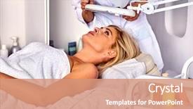  Presentation with beautician - Theme consisting of eldery - eyebrow treatment of woman middle-aged background and a coral colored foreground