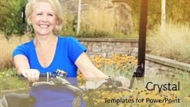  Presentation with bicycle - Theme consisting of eldery - happy smiling beautiful seventy year background and a yellow colored foreground