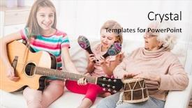  Presentation with joyful - PPT theme consisting of eldery - joyful granddaughters with grandmother listening background and a white colored foreground