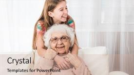  Presentation with ancient indian philosophy lovely - Slide set having eldery - smiling granddaughter lovely hugging grandmother background and a soft green colored foreground