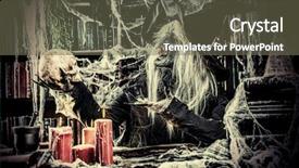  Presentation with horror movie - Slides consisting of eldery - witch holding a skull halloween background and a  colored foreground