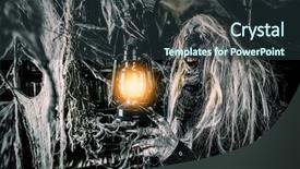  Presentation with horror movie - Theme having eldery - witch holding a torch halloween background and a  colored foreground