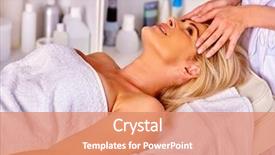  Presentation with salon - Cool new slides with eldery - woman middle-aged lying on bed backdrop and a coral colored foreground