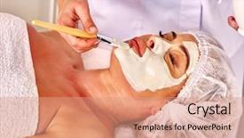  Presentation with anti aging - Slide deck featuring eldery - woman middle-aged take facial background and a  colored foreground