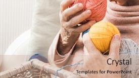  Presentation with colorful - Beautiful PPT layouts featuring eldery woman holding colorful laces backdrop and a coral colored foreground