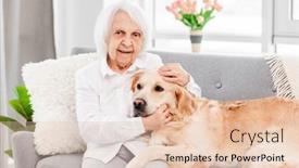  Presentation with golden woman - Theme featuring eldery-woman-hugging-golden-retriever background and a  colored foreground