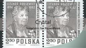  Presentation with stamp - Colorful theme enhanced with post war america - eleanor roosevelt on polish vintage backdrop and a  colored foreground