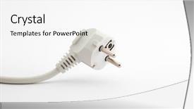  Presentation with power plug - Slide deck with elecctrical ac - power plug on white background background and a white colored foreground