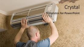 Presentation with air conditioning - Cool new PPT layouts with elecctrical airconditioning - air conditioning technician installs backdrop and a coral colored foreground