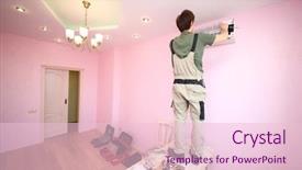  Presentation with air conditioning - Colorful presentation theme enhanced with elecctrical airconditioning - worker fastens grid of air backdrop and a lemonade colored foreground