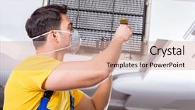  Presentation with hvac - Audience pleasing presentation design consisting of elecctrical hvac - repairman repairing ceiling air conditioning backdrop and a  colored foreground